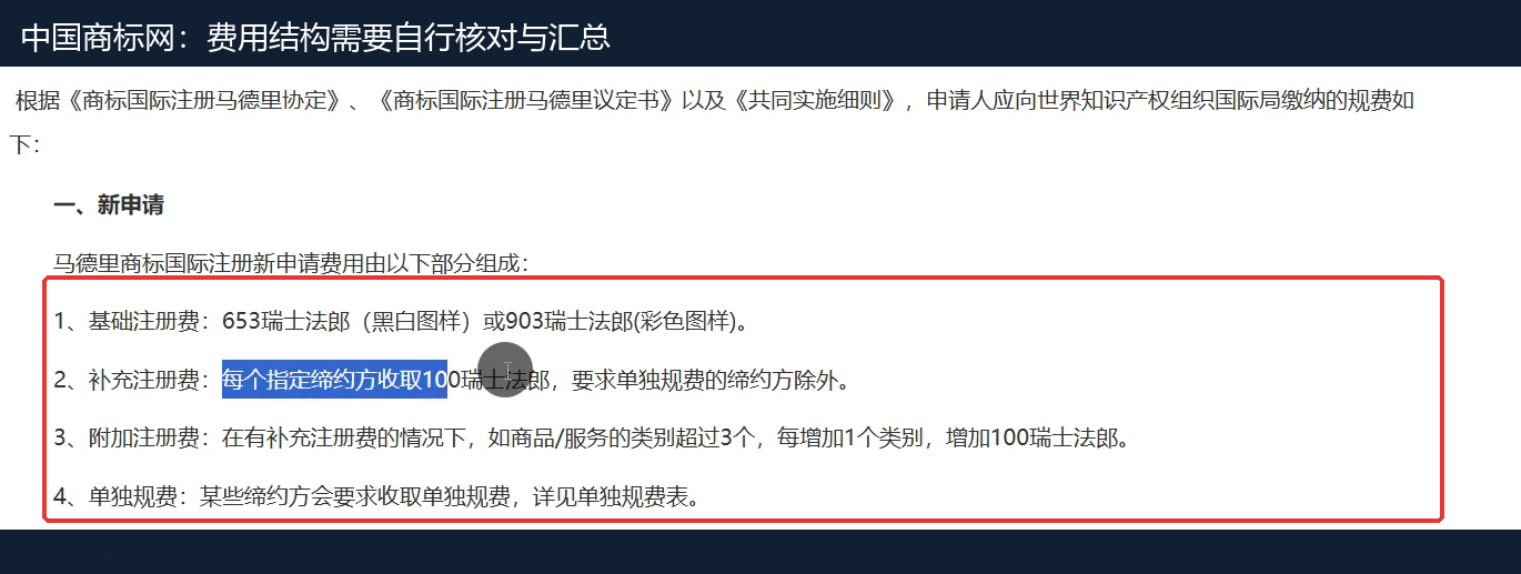 中国商标网的费用结构